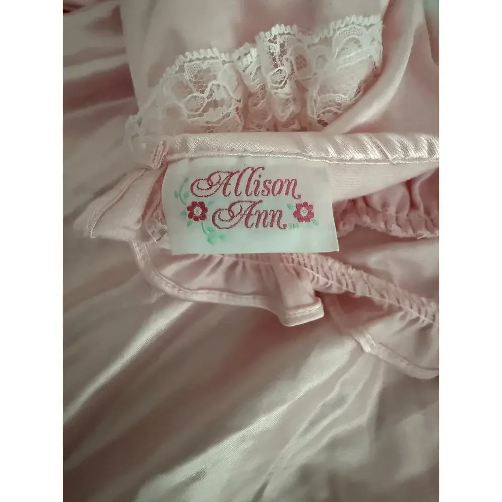 Vintage Allison Ann Girls Size 4 Pink Satin Nightgown Lace Ruffle Made USA